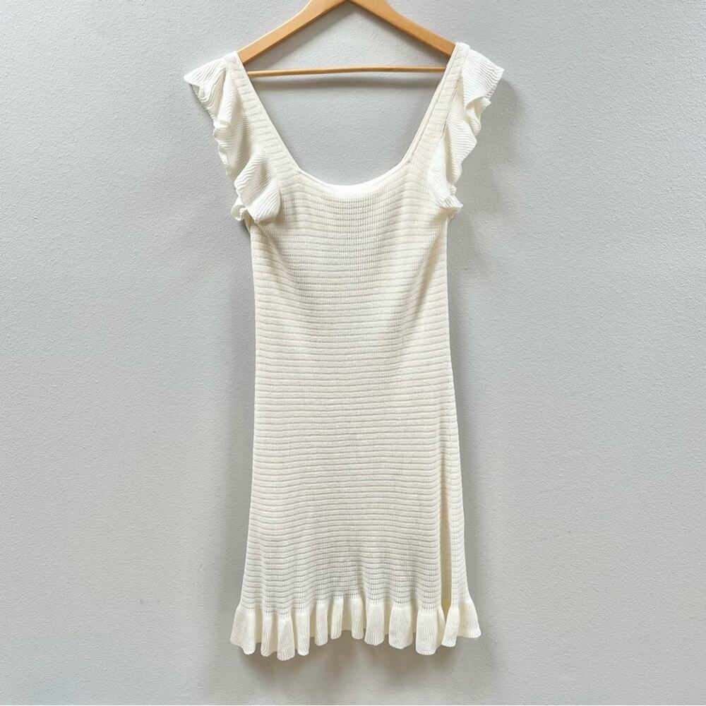 House of Harlow 1960 Knit Crochet Mini Ruffle Dress in Ivory Women's Medium $169 - Picture 6 of 13